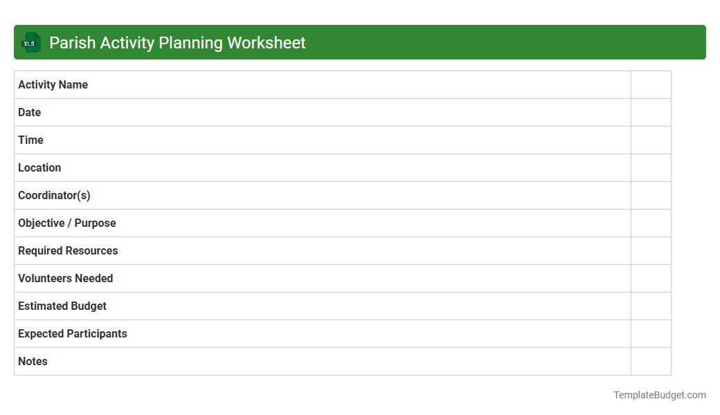 Parish Activity Planning Worksheet