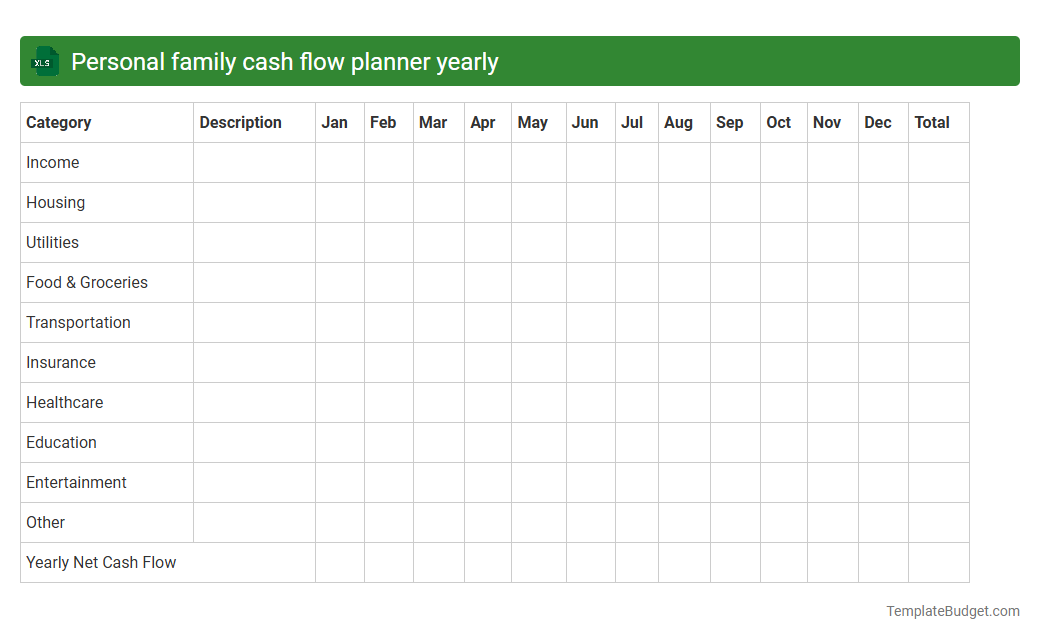 Personal family cash flow planner yearly