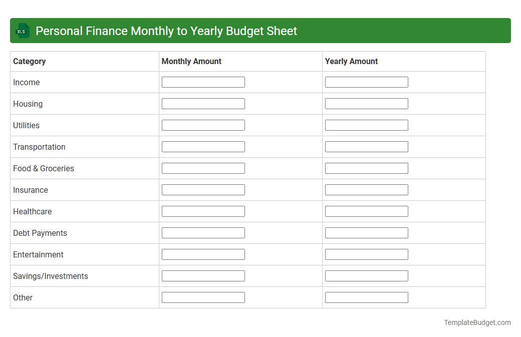 Personal Finance Monthly to Yearly Budget Sheet