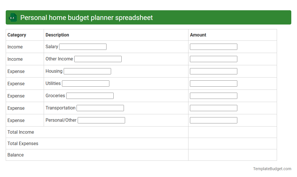 Personal home budget planner spreadsheet