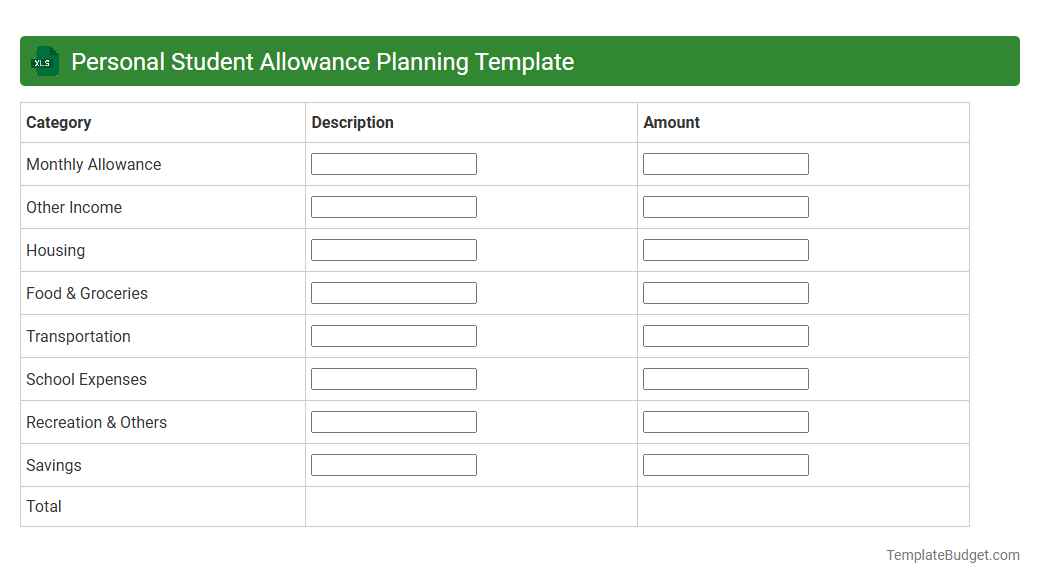 Personal Student Allowance Planning Template