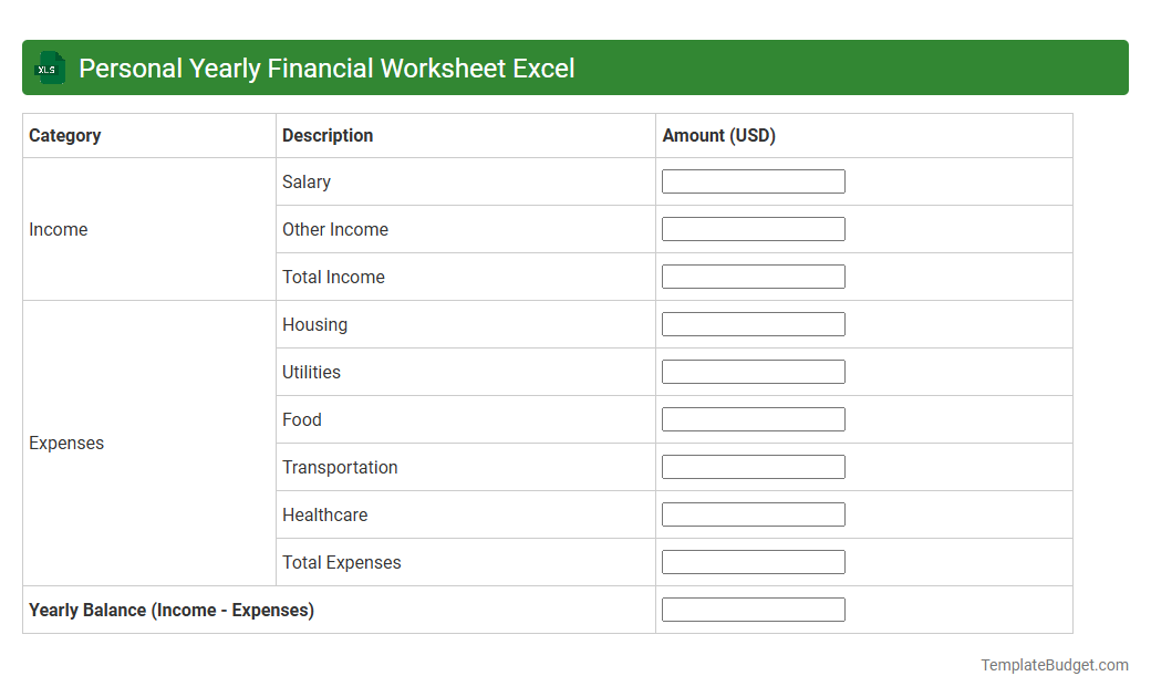 Personal Yearly Financial Worksheet Excel