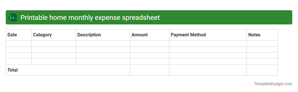 Printable home monthly expense spreadsheet