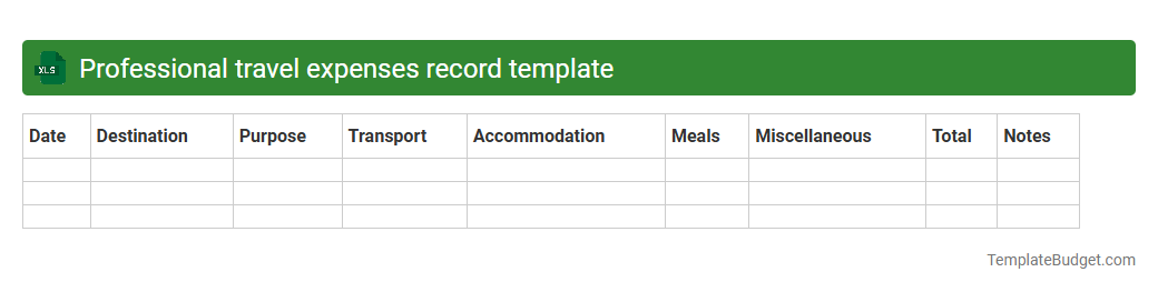 Professional travel expenses record template