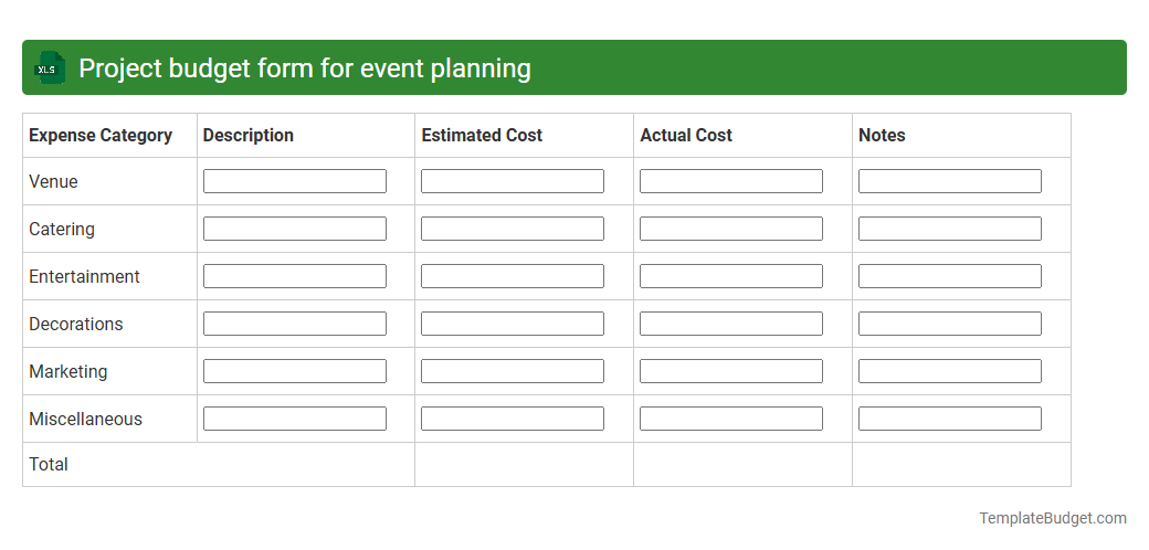 Project budget form for event planning
