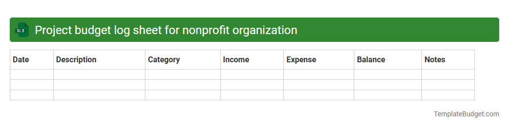 Project budget log sheet for nonprofit organization