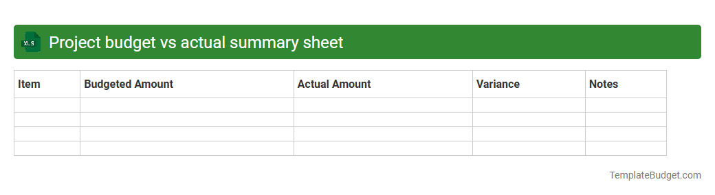 Project budget vs actual summary sheet