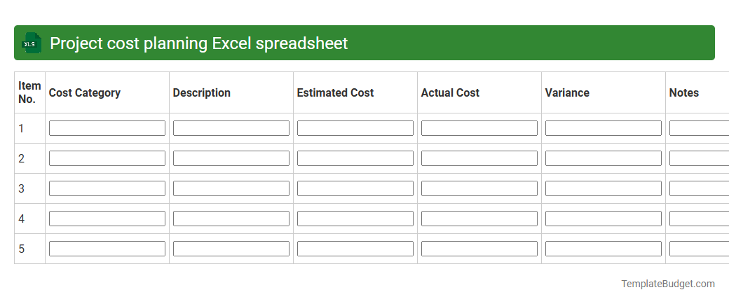 Project cost planning Excel spreadsheet