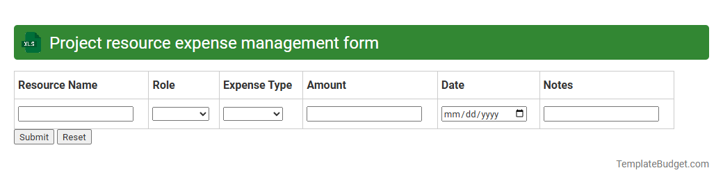Project resource expense management form