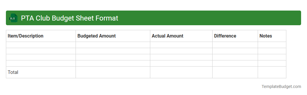 PTA Club Budget Sheet Format