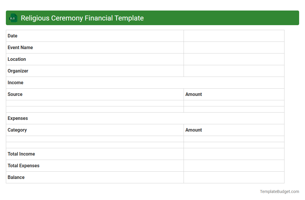 Religious Ceremony Financial Template
