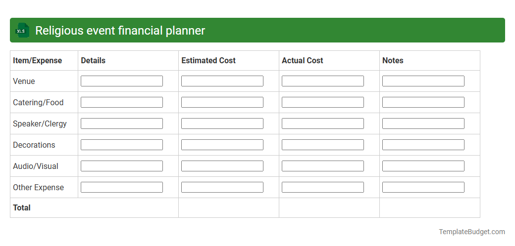 Religious event financial planner