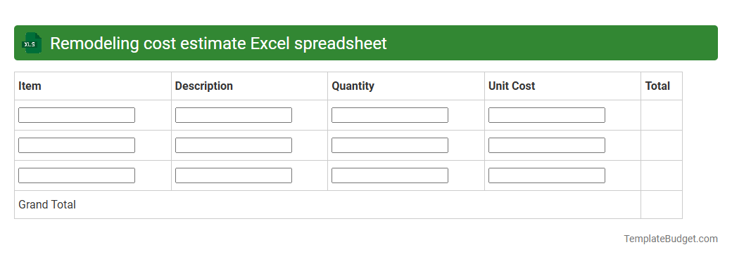 Remodeling cost estimate Excel spreadsheet