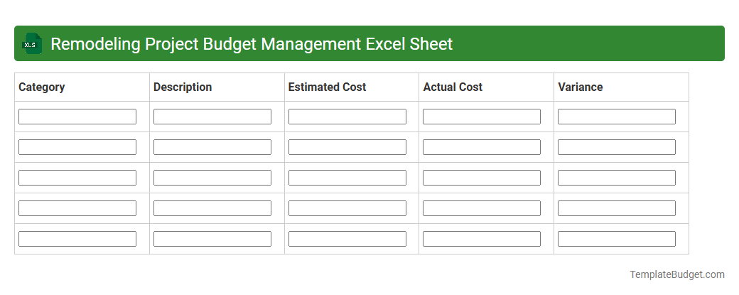 Remodeling Project Budget Management Excel Sheet