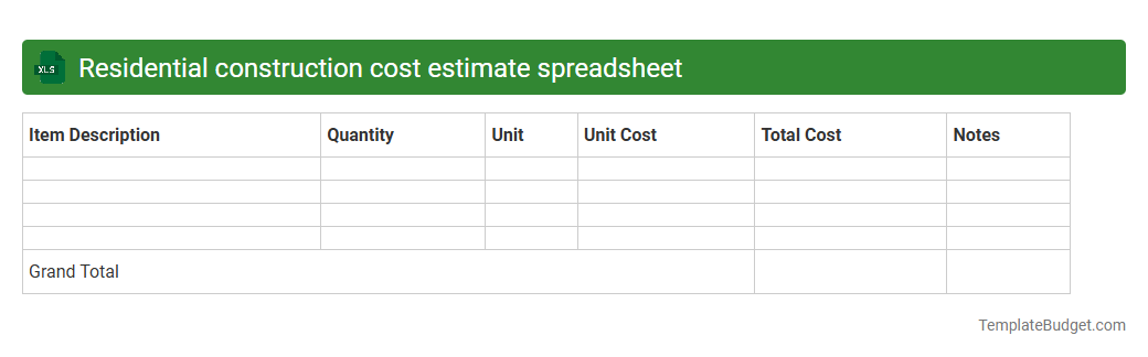 Residential construction cost estimate spreadsheet