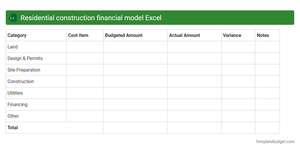 Residential construction financial model Excel