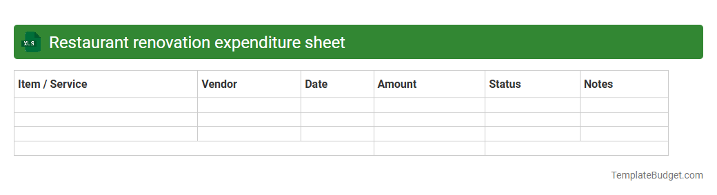 Restaurant renovation expenditure sheet