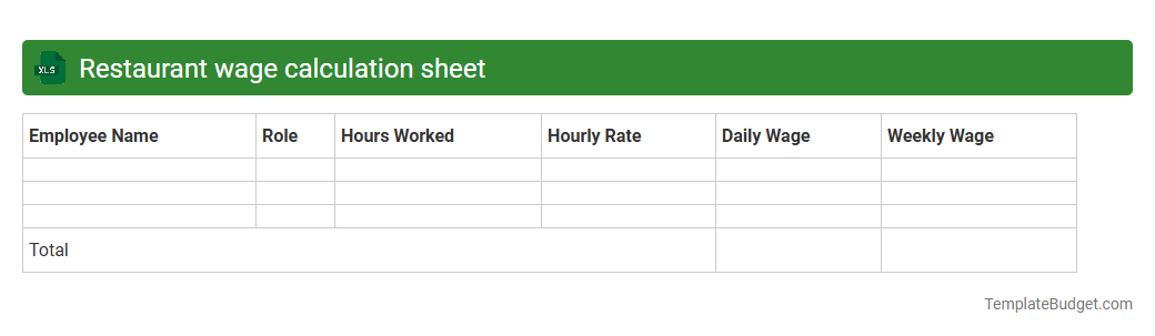 Restaurant wage calculation sheet