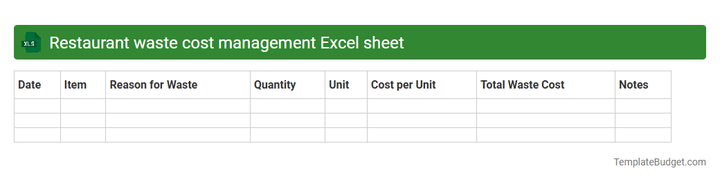 Restaurant waste cost management Excel sheet