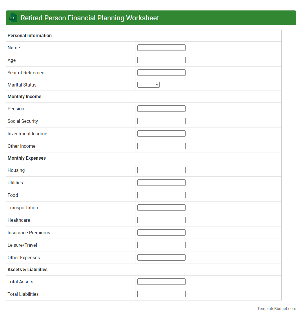 Retired Person Financial Planning Worksheet