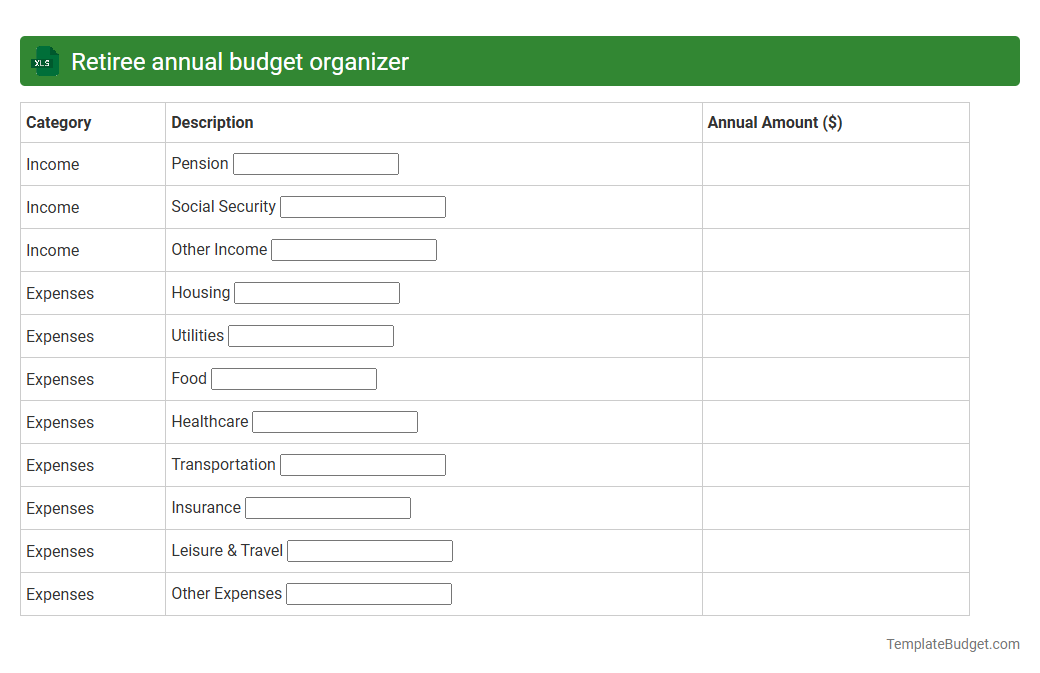Retiree annual budget organizer