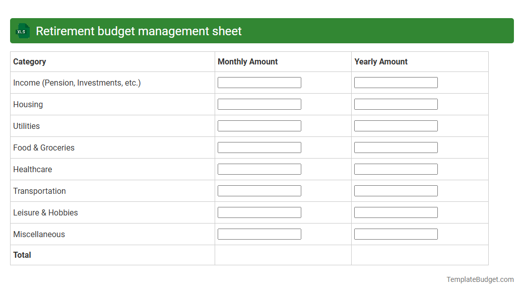Retirement budget management sheet
