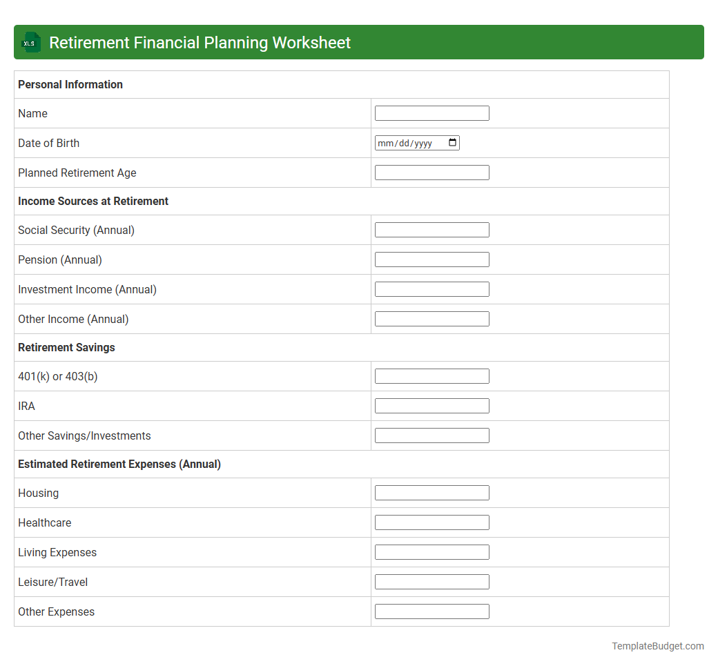 Retirement Financial Planning Worksheet