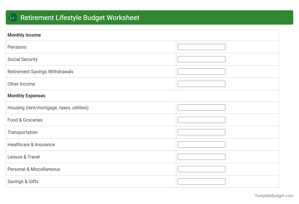 Retirement Lifestyle Budget Worksheet
