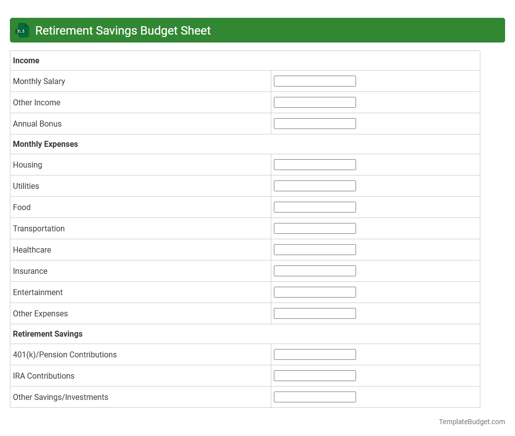Retirement Savings Budget Sheet