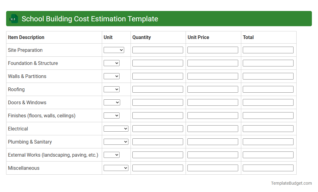 School Building Cost Estimation Template