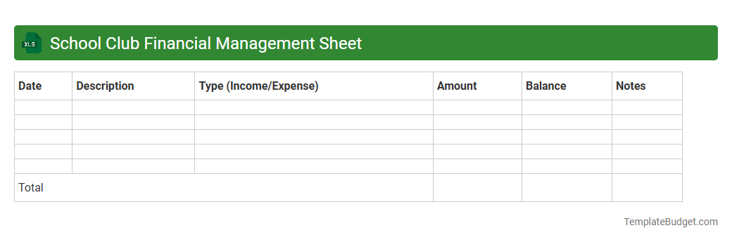 School Club Financial Management Sheet