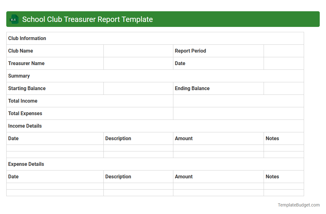 School Club Treasurer Report Template