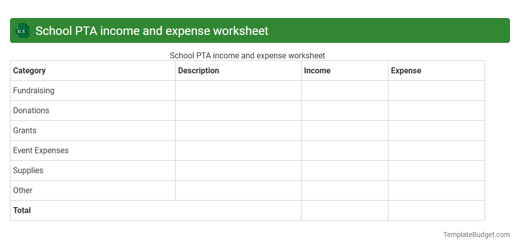 School PTA income and expense worksheet