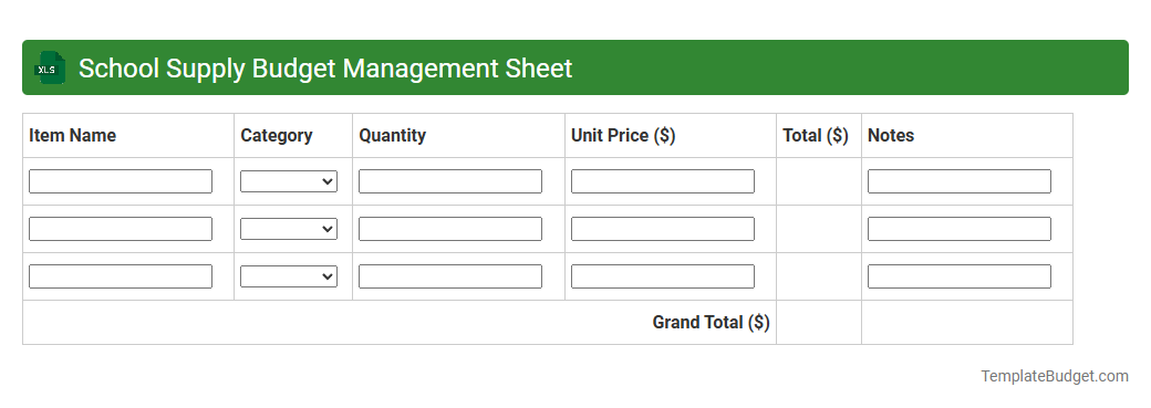 School Supply Budget Management Sheet