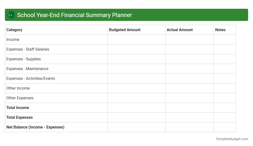 School Year-End Financial Summary Planner