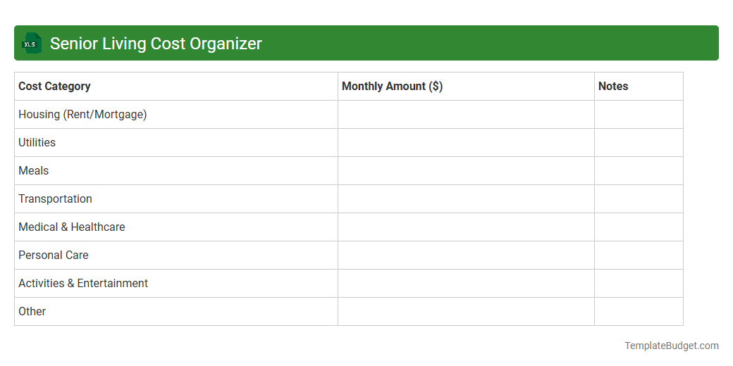 Senior Living Cost Organizer