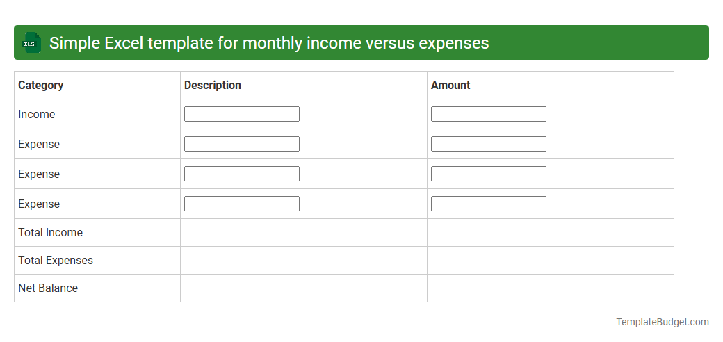 Simple Excel template for monthly income versus expenses