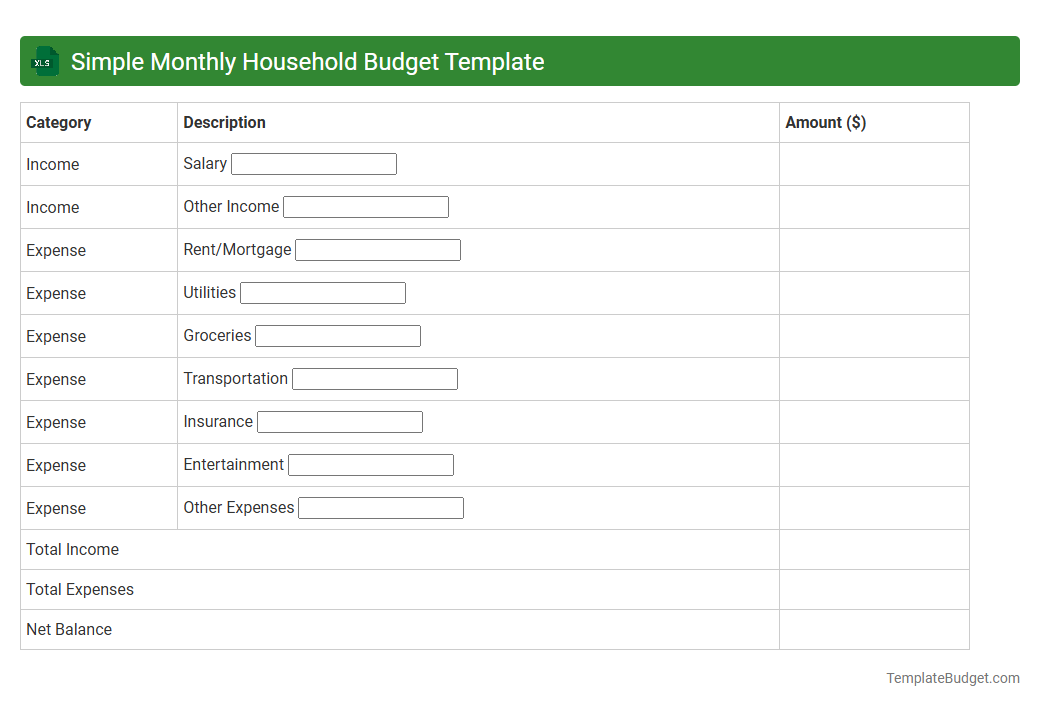Simple Monthly Household Budget Template
