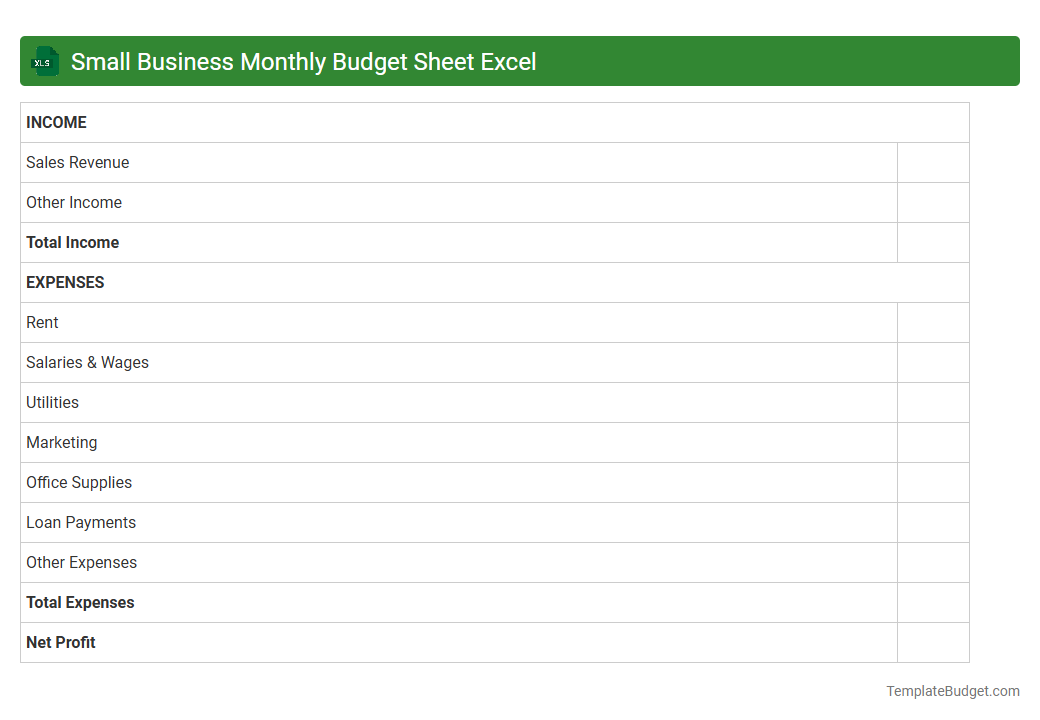 Small Business Monthly Budget Sheet Excel