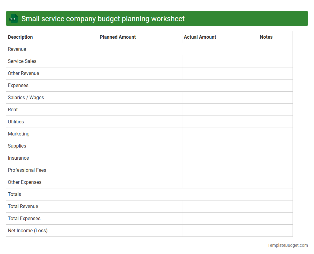 Small service company budget planning worksheet