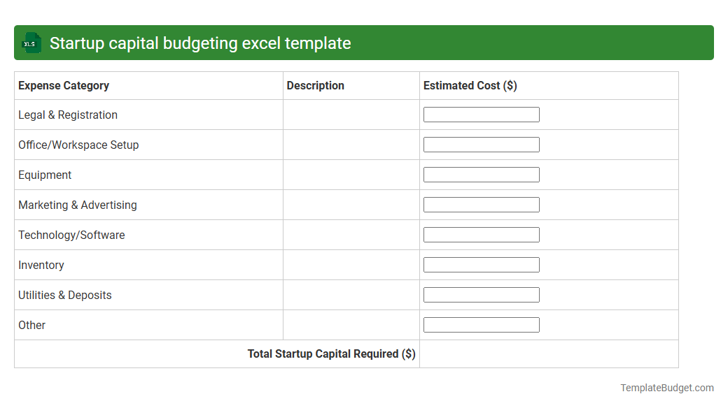 Startup capital budgeting excel template