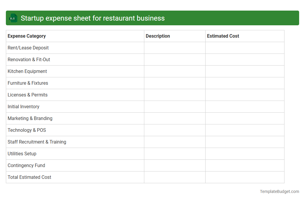 Startup expense sheet for restaurant business