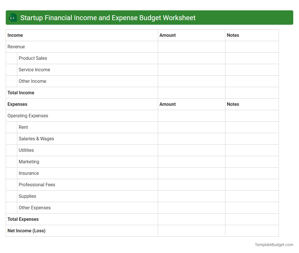 Startup Financial Income and Expense Budget Worksheet