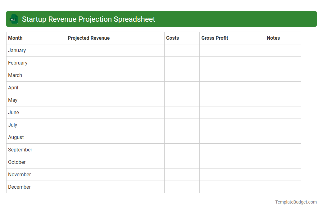 Startup Revenue Projection Spreadsheet