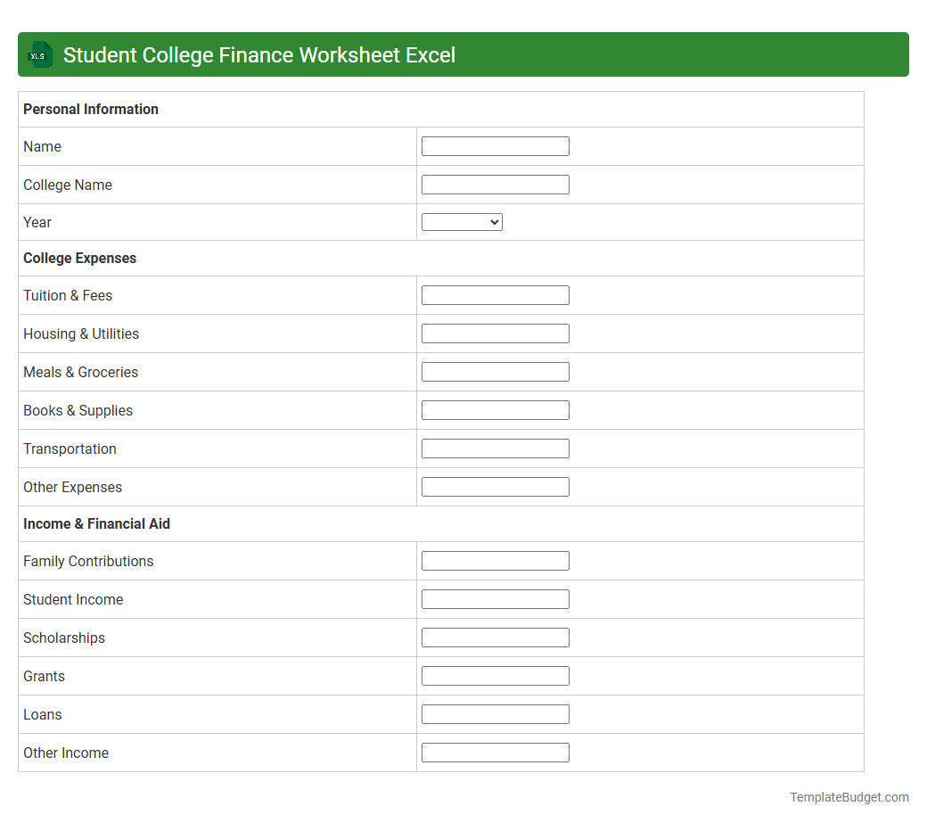 Student College Finance Worksheet Excel
