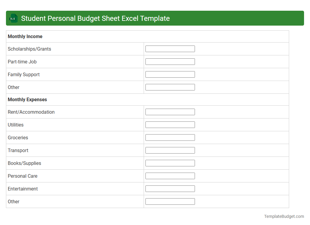 Student Personal Budget Sheet Excel Template
