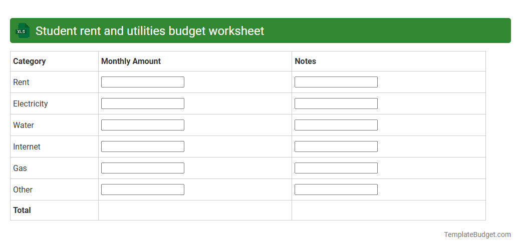Student rent and utilities budget worksheet