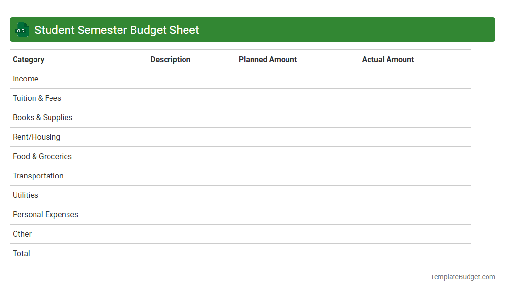 Student Semester Budget Sheet