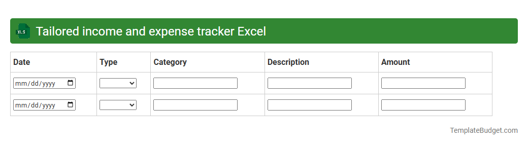 Tailored income and expense tracker Excel
