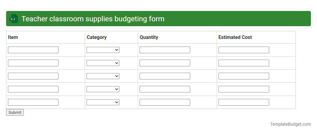 Teacher classroom supplies budgeting form